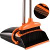 Upgrade Broom and Dustpan Set, Self-Cleaning with Dustpan Teeth, Ideal for Dog Cat Pets Home Use, Super Long Handle Upright Stand Up Broom and Dustpan Set (Black&Orange)